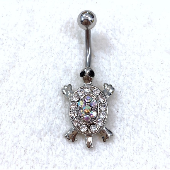 Multicolor Crystal Cute Turtle Belly Button Ring - Picture 6 of 8